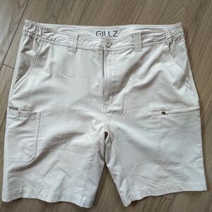 Gillz Men's Cargo Shorts Khaki Fishing Zip Pocket Sz  L